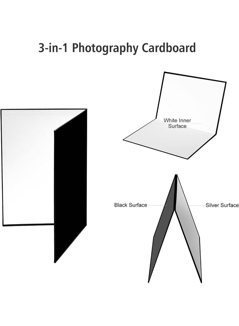 eWINNER 3 in 1 Light Reflector Cardboard Photography Folding Diffuser for glass ceramic jewelry cosmetics Food Product Still Life Photo Shooting Thick Paper Double Sided Board (A3, Silver) - Image 3